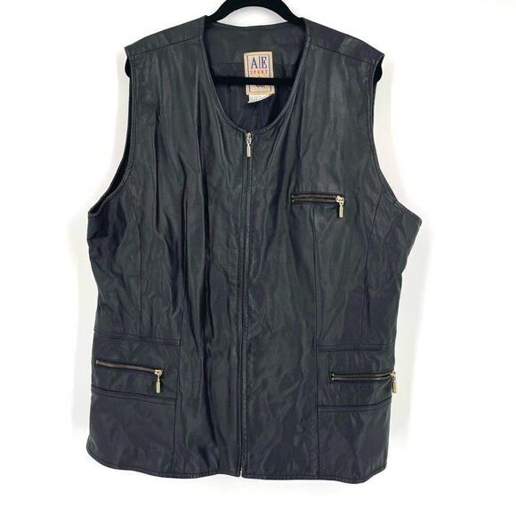 Vintage A|E Sport & Co Men's Leather Lined Zip Up Vest Jacket Black Plus size 3X - Picture 1 of 10